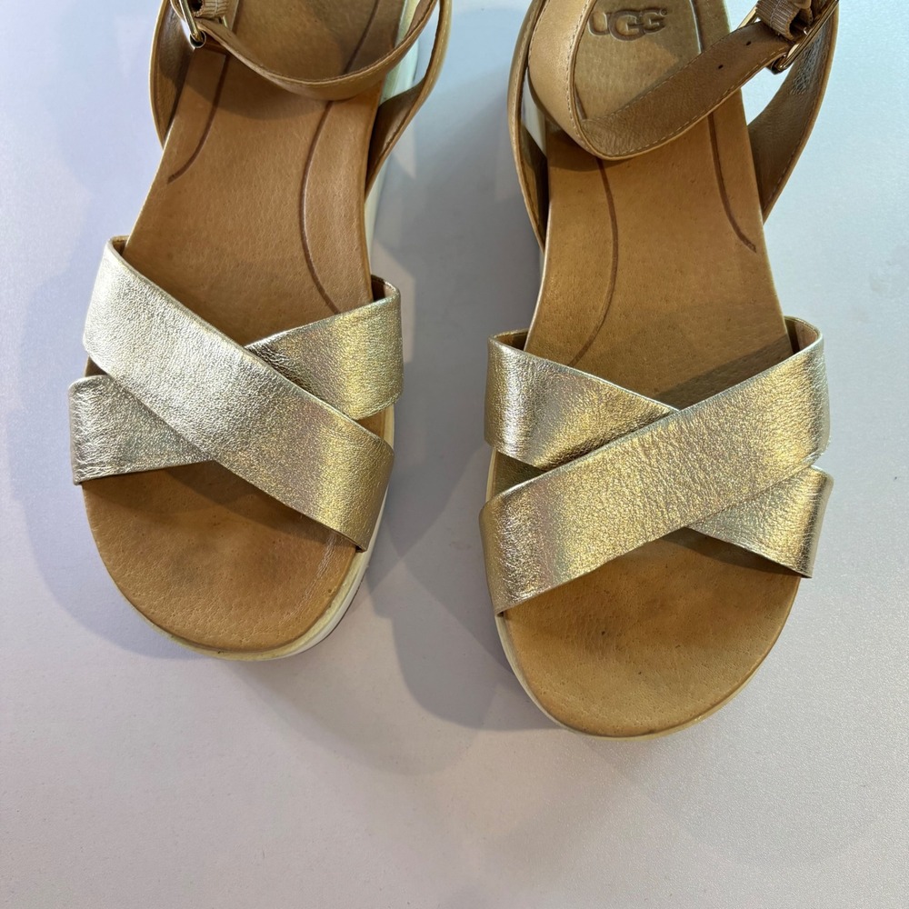 UGG Gold Metallic Leather Crossover Sandals - Picture 7 of 8